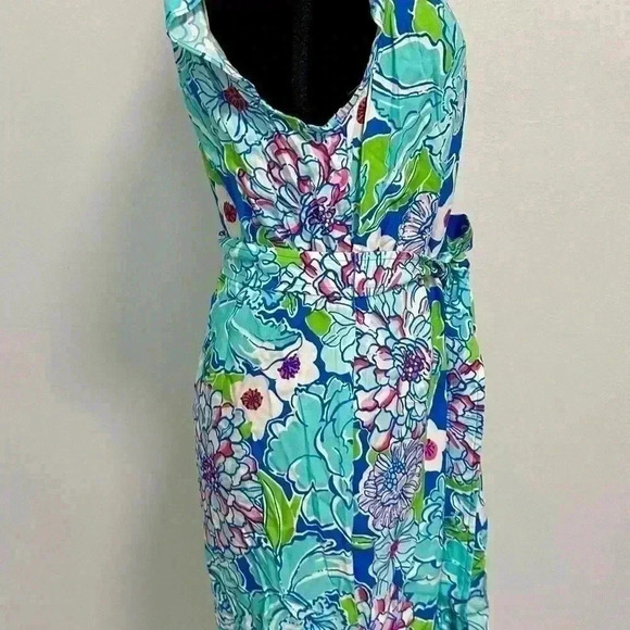 Lilly Pulitzer Maya Worth Blue May Flowers Floral Print Tie Waist Dress Size M - Picture 3 of 6